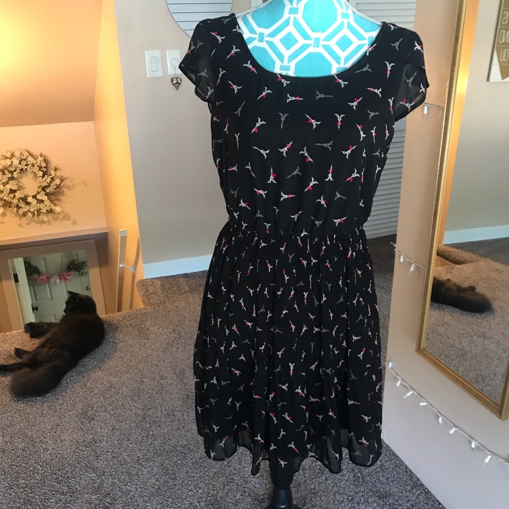 Black dress with Eiffel Tower Print